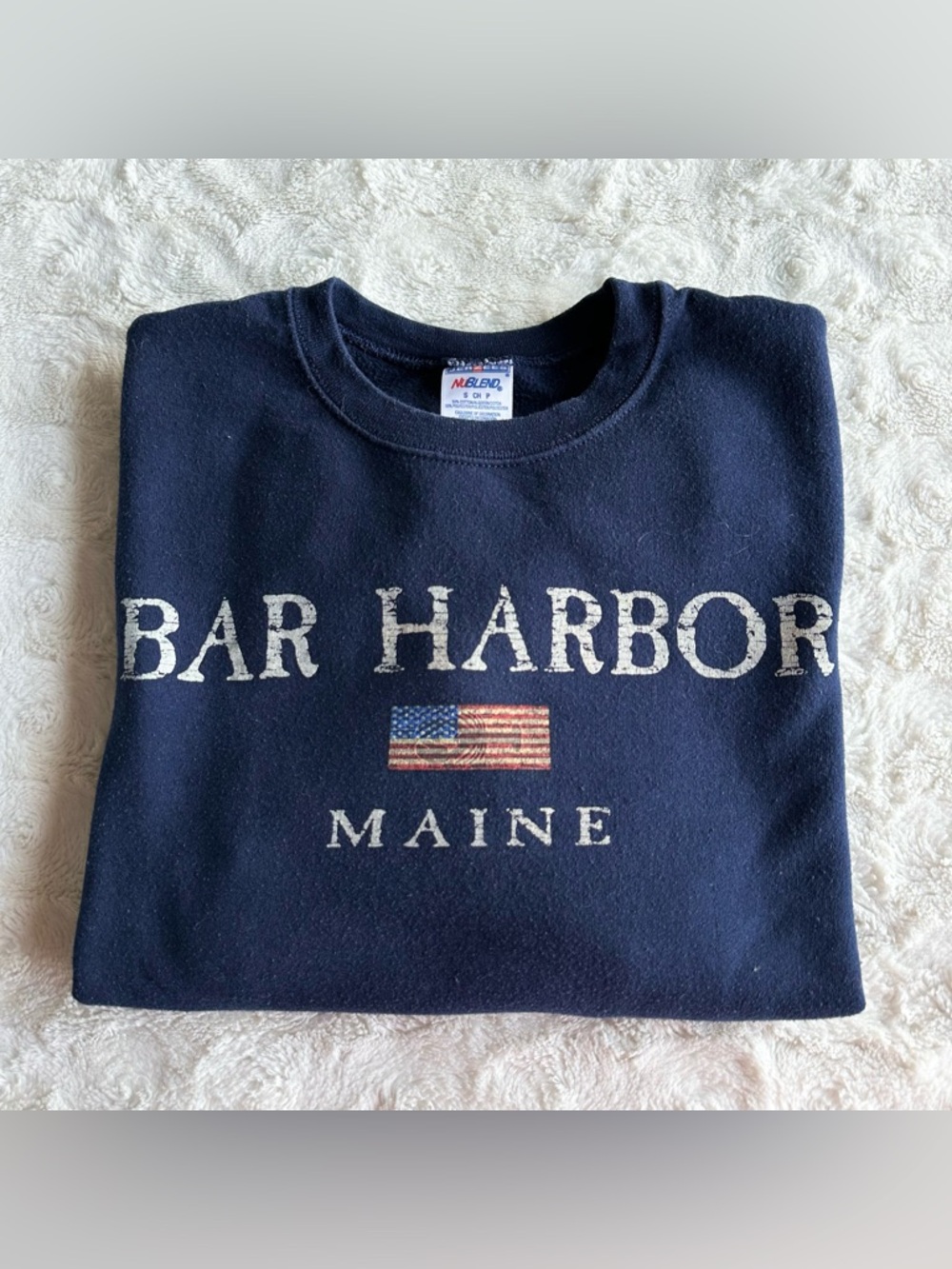 Vintage Bar Harbor Maine Crewneck Sweatshirt Womens Small Navy Lobster USA Flag